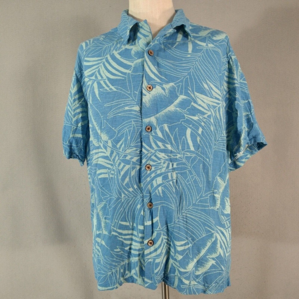 Roundtree & Yorke Caribbean shirt Men's XL extra large Blue Silk Lounge Hawaiian